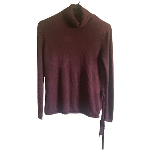 Vintage 90s Norton McNaughton Turtleneck Burgundy Silk Wool Sweater Classic M - Picture 2 of 10
